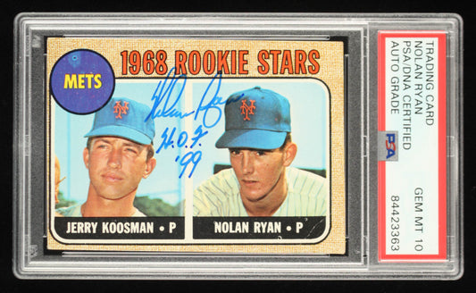 Nolan Ryan Signed 1968 Topps #177 Rookie Stars / Jerry Koosman RC / Nolan Ryan RC Inscribed "H.O.F. '99" - Autograph Graded PSA 10 - Rookie Card