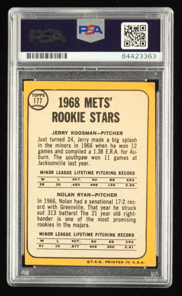 Nolan Ryan Signed 1968 Topps #177 Rookie Stars / Jerry Koosman RC / Nolan Ryan RC Inscribed "H.O.F. '99" - Autograph Graded PSA 10 - Rookie Card