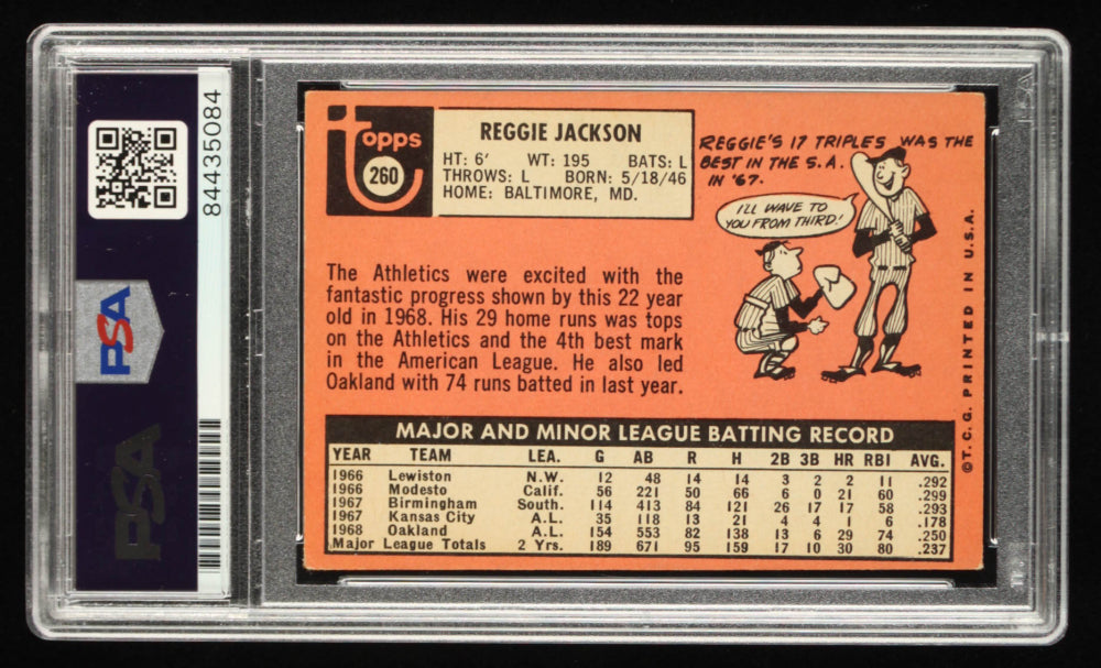 Reggie Jackson Signed 1969 Topps #260 Inscribed "5x W.S. Champ", "Hall of Fame 1993" & "14x AL All Star" - Autograph Graded PSA 10 - Rookie Card