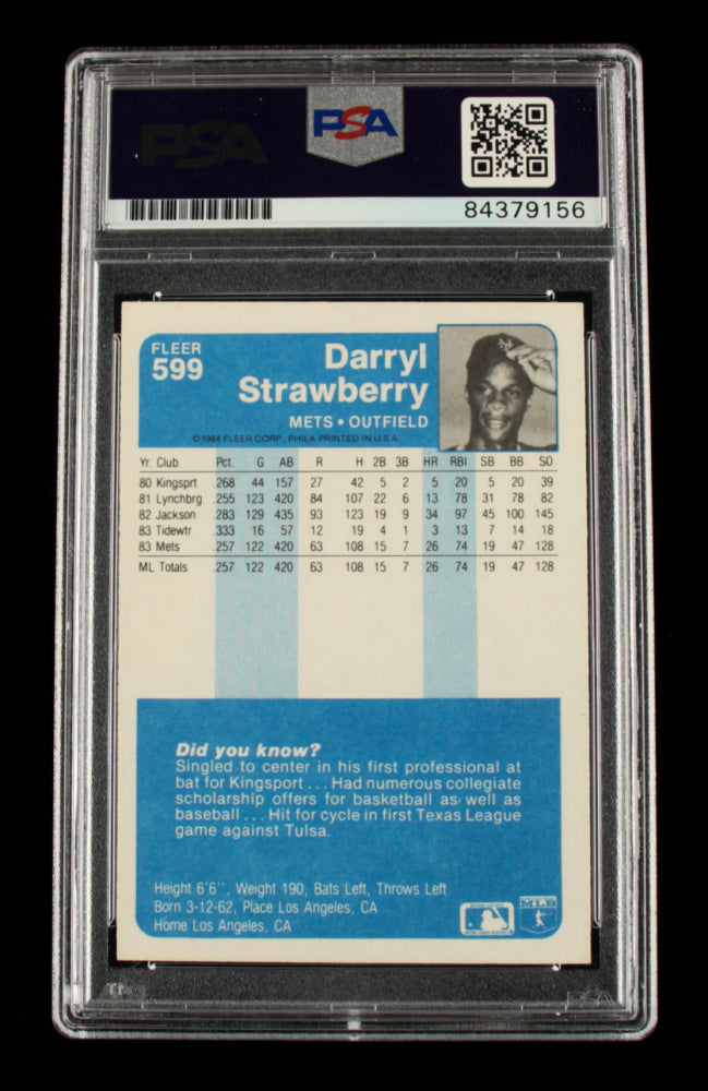 Darryl Strawberry Signed 1984 Fleer #599 - Autograph Graded PSA 9 - Rookie Card