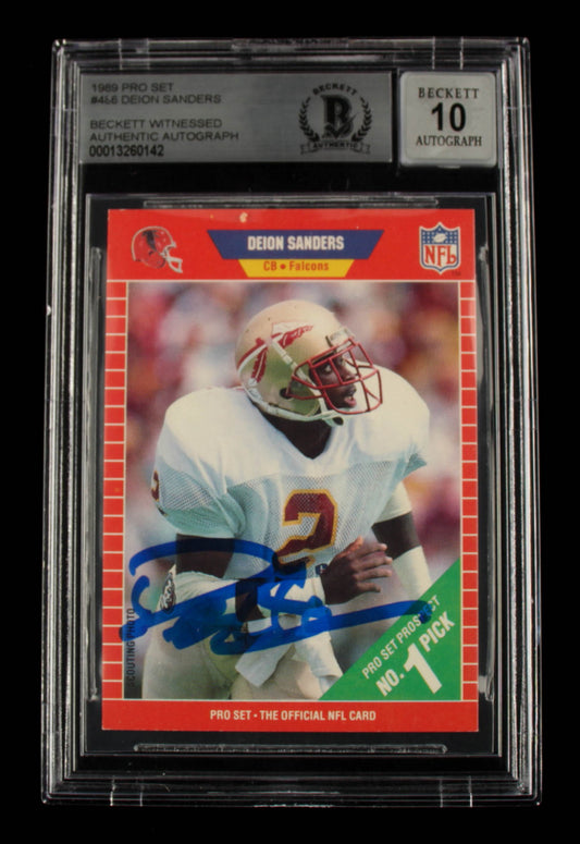 Deion Sanders Signed 1989 Pro Set #486 - Autograph Graded Beckett 10 - Rookie Card