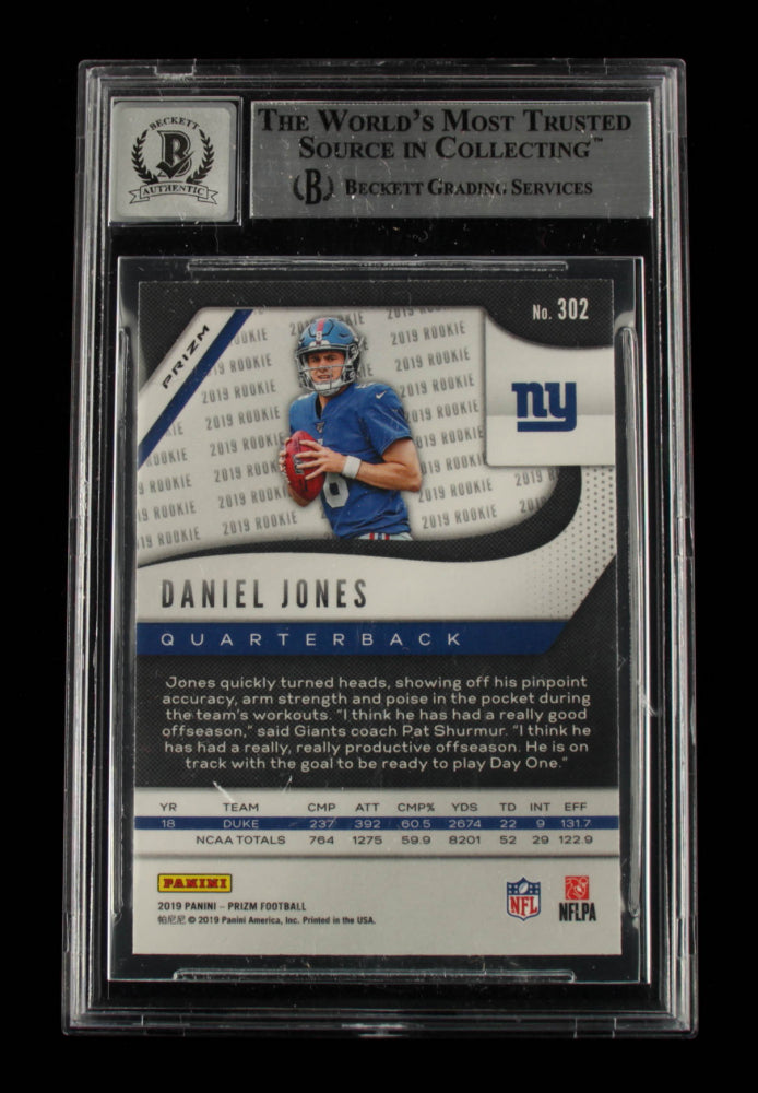 Daniel Jones Signed 2019 Panini Prizm Prizms Red White and Blue #302 - Autograph Graded Beckett (BGS) 10 - Rookie Card