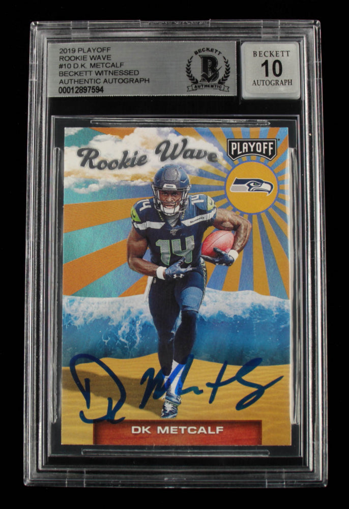 D.K. Metcalf Signed 2019 Playoff Rookie Wave #10 - Autograph Graded Beckett 10 - Rookie Card