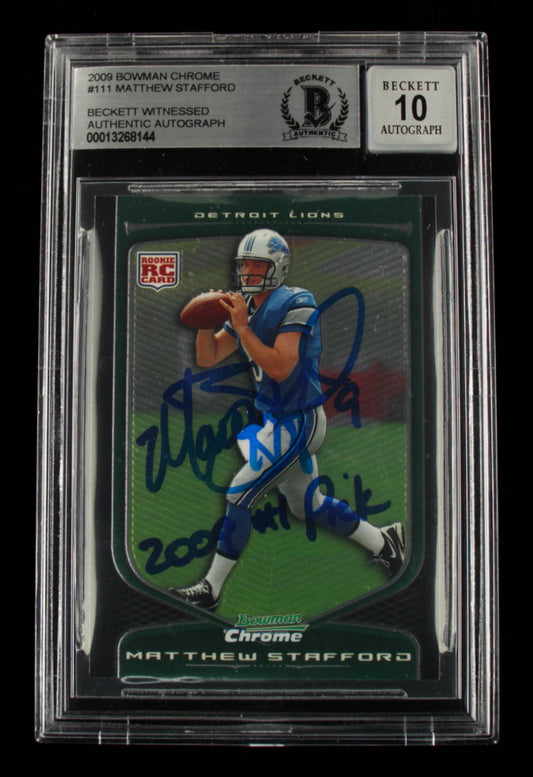 Matthew Stafford Signed 2009 Bowman Chrome #111 RC Inscribed "2009 #1 Pick" - Autograph Graded Beckett 10 - Rookie Card