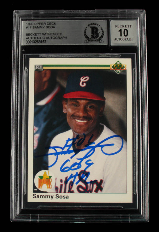 Sammy Sosa Signed 1990 Upper Deck #17 Inscribed "609 HR" - Autograph Graded Beckett 10 - Rookie Card
