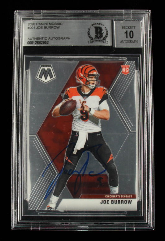 Joe Burrow Signed 2020 Panini Mosaic #201 RC - Autograph Graded Beckett 10 - Rookie Card