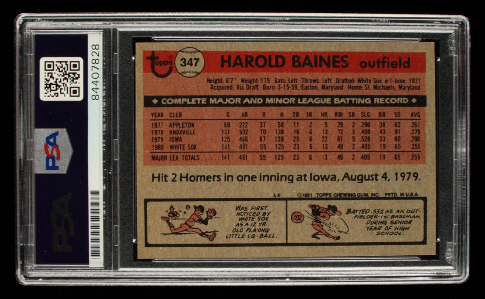 Harold Baines Signed 1981 Topps #347 RC Inscribed "HOF 2019" (PSA) - Rookie Card