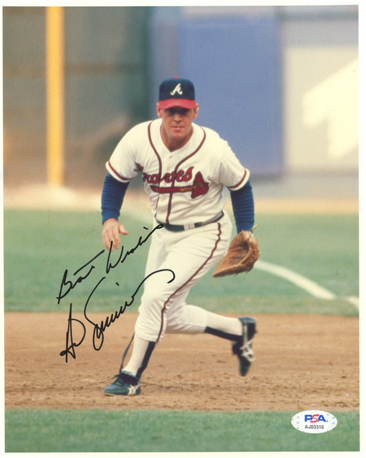 Ted Simmons Signed (PSA) Braves 8x10 Photo Inscribed "Best Wishes"