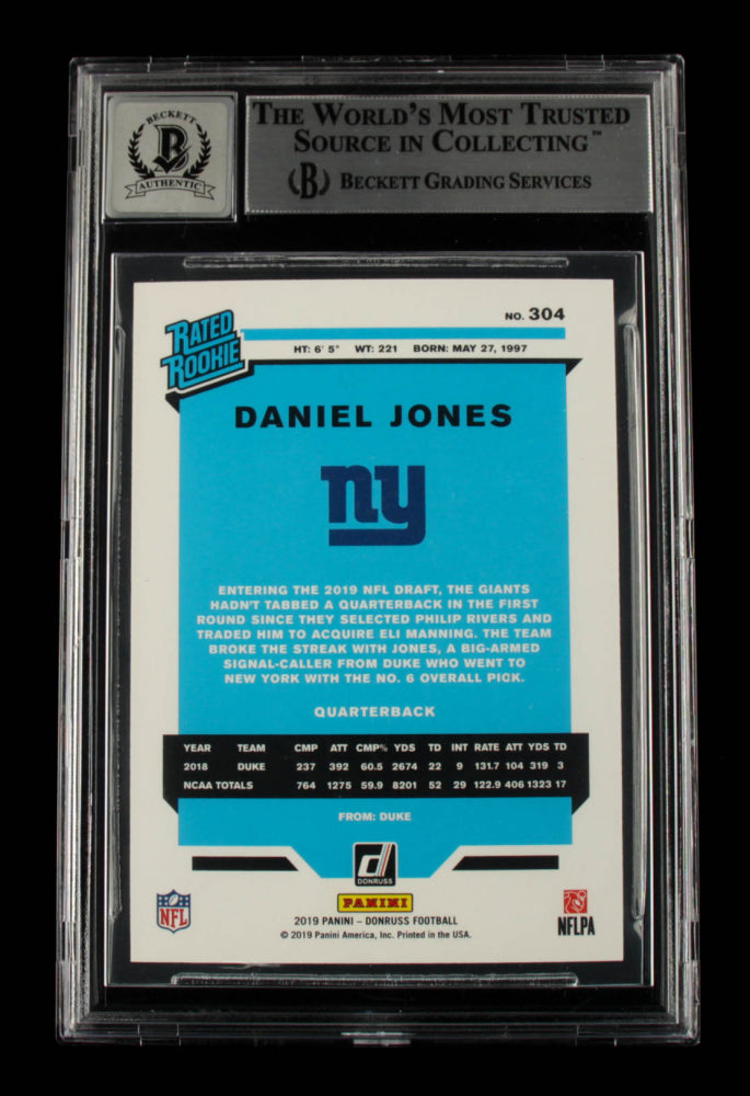 Daniel Jones Signed 2019 Donruss #304 RR - Autograph Graded Beckett (BGS) 10 - Rookie Card