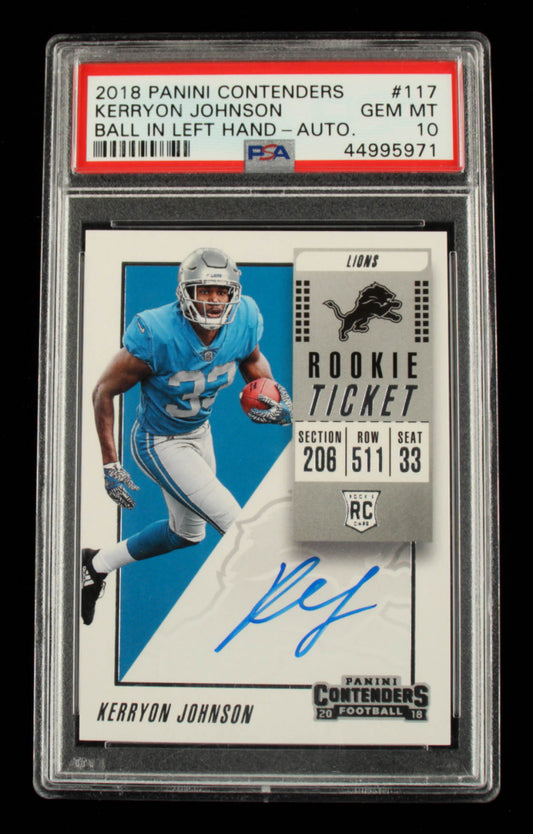 Kerryon Johnson 2018 Panini Contenders #117A AU RC EXCH (PSA 10) - Rookie Card