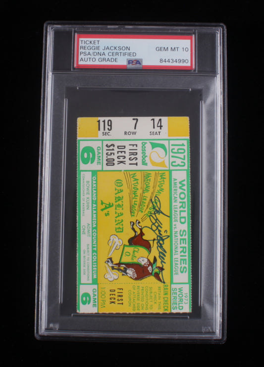 Reggie Jackson Signed 1973 World Series Game 6 Ticket - Autograph Graded PSA 10