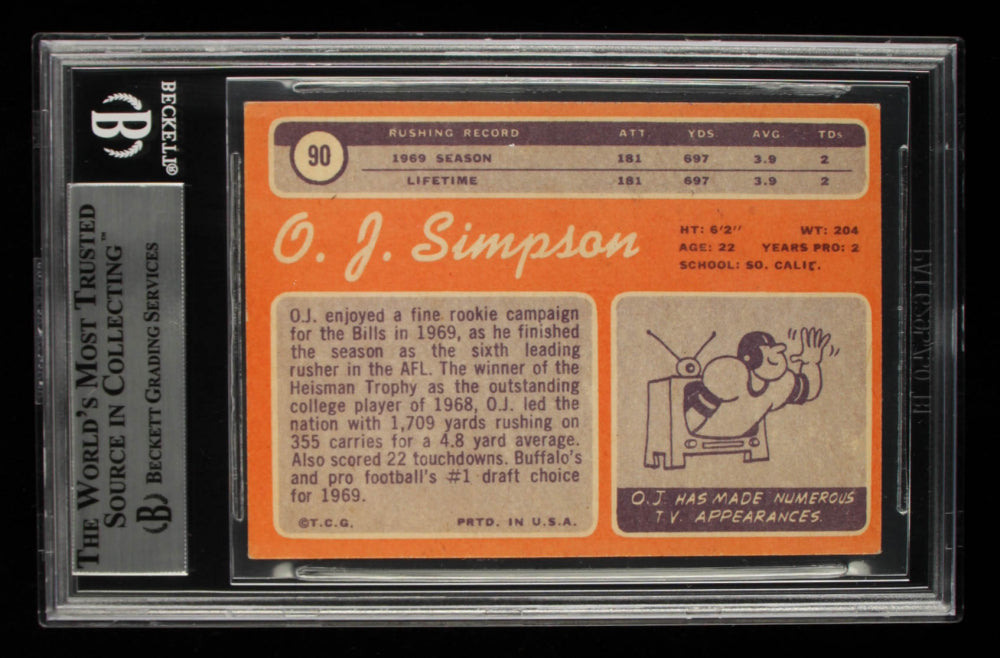 O.J. Simpson Signed 1970 Topps #90 RC Inscribed "#1 Pick 1969" (BGS) - Rookie Card
