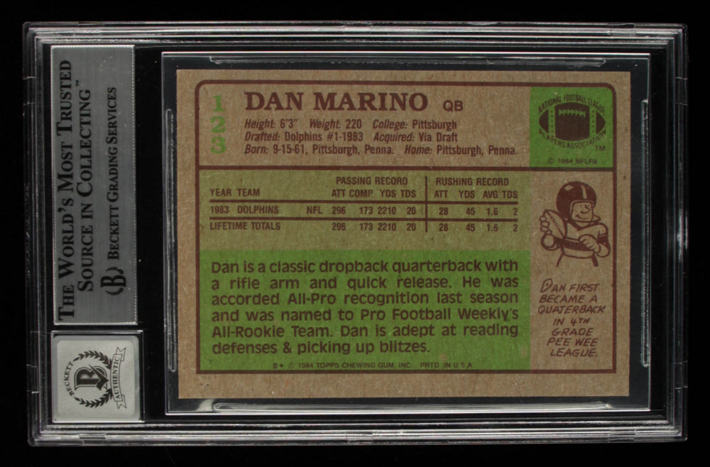 Dan Marino Signed 1984 Topps #123 PB - Autograph Graded Beckett 10 - Rookie Card