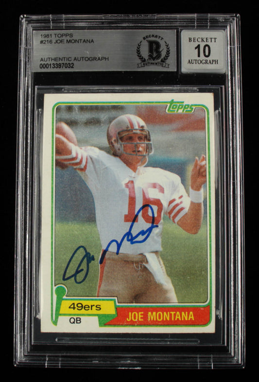Joe Montana Signed 1981 Topps #216 RC (BGS Encapsulated) Autograph Graded Beckett 10 - Rookie Card