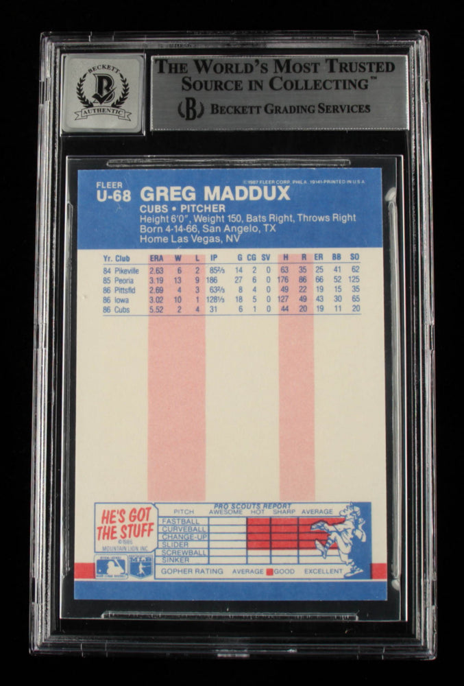 Greg Maddux Signed 1987 Fleer Update #U68 XRC - Autograph Graded Beckett 10 - Rookie Card