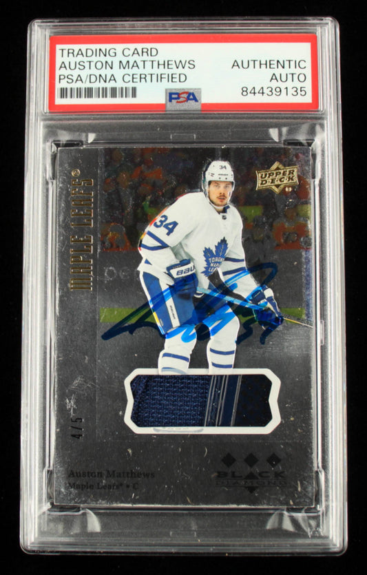 Auston Matthews Signed 2019-20 Black Diamond '96-97 Tribute Pure Black Premium Relics #BDTAM Serially Numbered #4 / 5 (PSA Encapsulated)