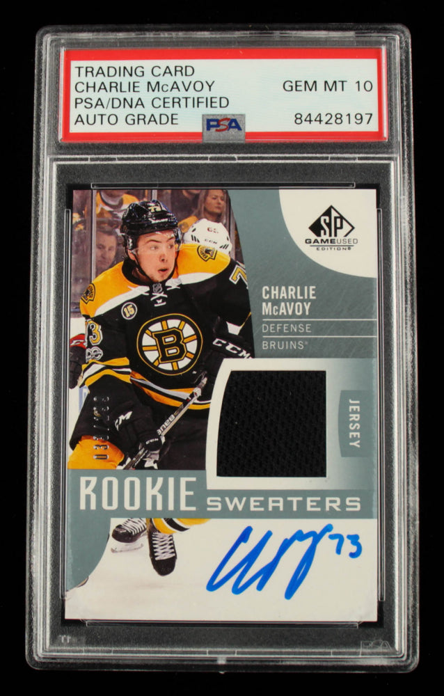 Charlie McAvoy Signed 2017-18 SP Game Used Rookie Sweaters #RSCM Serially Numbered #33 / 199 - Autograph Graded PSA 10 - Rookie Card