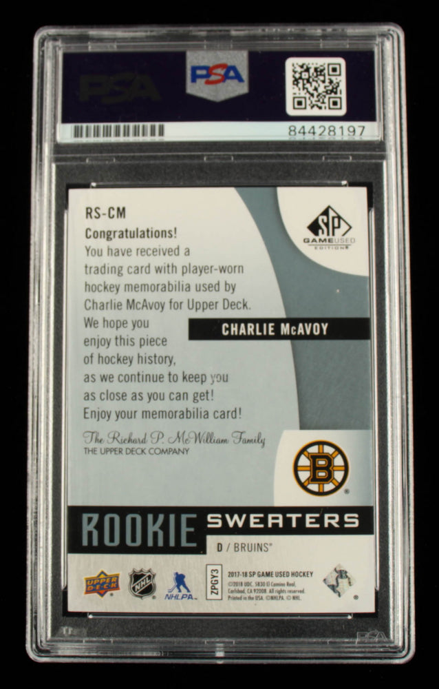 Charlie McAvoy Signed 2017-18 SP Game Used Rookie Sweaters #RSCM Serially Numbered #33 / 199 - Autograph Graded PSA 10 - Rookie Card