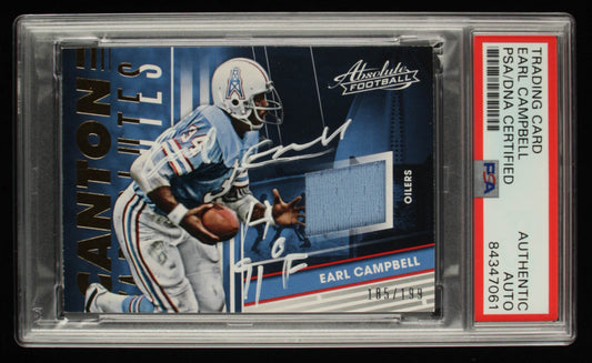 Earl Campbell Signed 2018 Absolute Canton Absolutes Jerseys #19 Serially Numbered #185 / 199 Inscribed "HOF 91" (PSA)