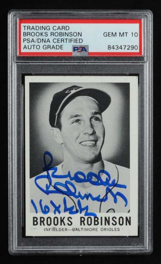 Brooks Robinson Signed 1960 Leaf #27 Inscribed "16x GG" (PSA) - Autograph graded PSA 10