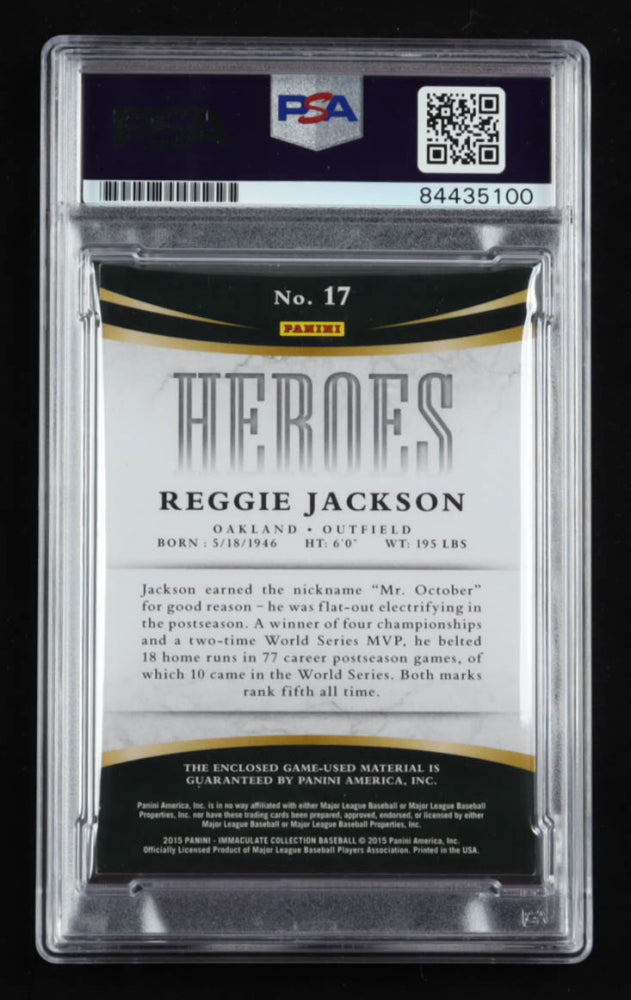 Reggie Jackson Signed 2015 Immaculate Collection Immaculate Heroes Materials #17 Serially Numbered #02 / 79 | Autograph Graded PSA 10