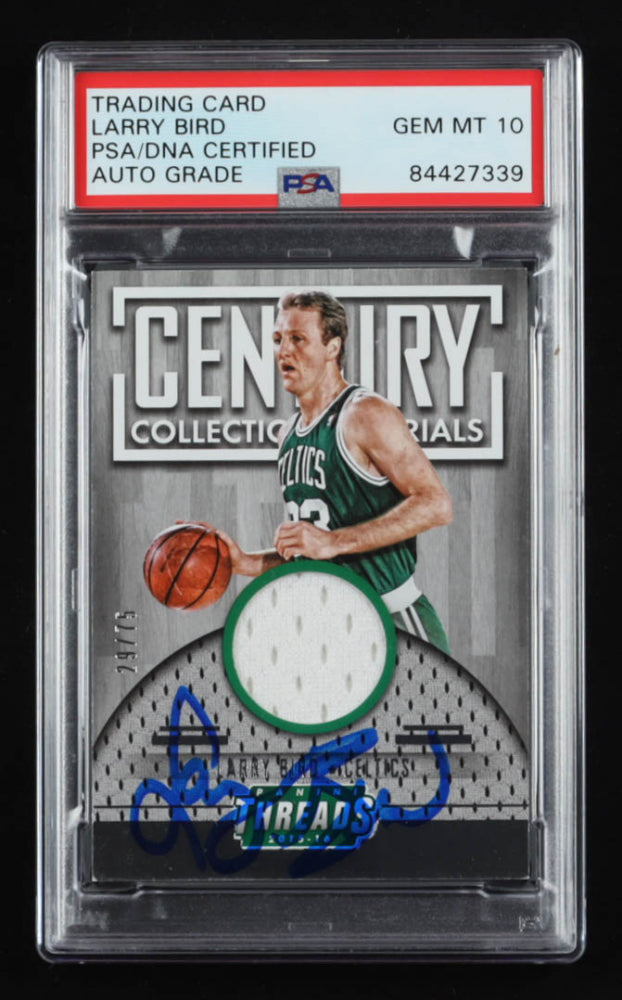 Larry Bird Signed 2015-16 Panini Threads Century Collection Materials #40 - Serially Numbered #29 / 75 - Autograph Graded PSA 10