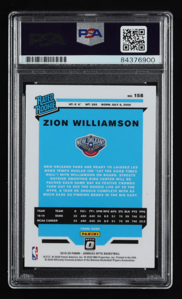 Zion Williamson Signed 2019-20 Donruss Optic #158 RR - Autograph Graded PSA 10 - Rookie Card