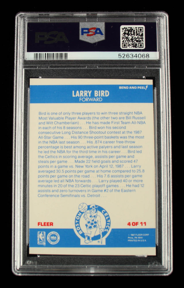 Larry Bird Signed 1987-88 Fleer Stickers #4 - Card Grade (PSA 8) - Autograph Graded PSA 10