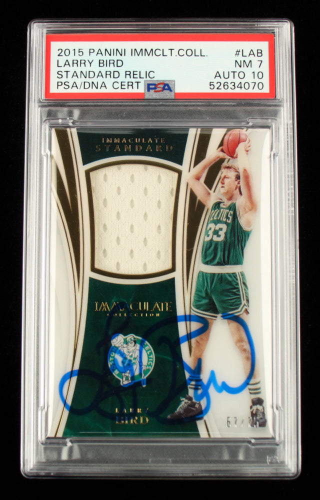 Larry Bird Signed 2015-16 Immaculate Collection Standard Materials #STLBI - Card Grade (PSA 7) Serially Numbered #67 / 75 | Autograph Graded PSA 10