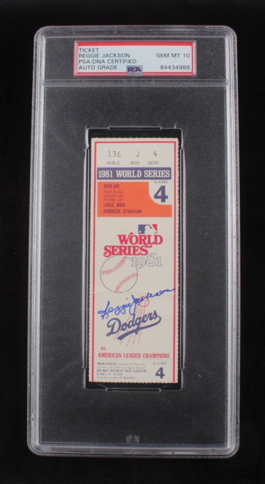 Reggie Jackson Signed 1981 World Series Game 4 Ticket - Autograph Graded PSA 10