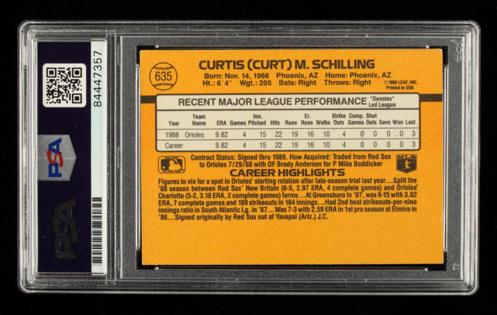 Curt Schilling Signed 1989 Donruss #635 DP - Autograph Graded PSA 10 - Rookie Card