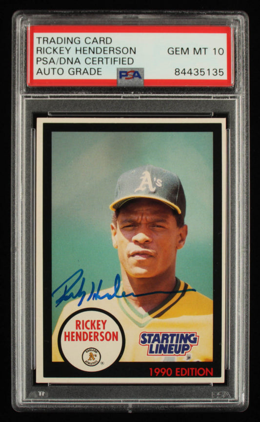 Rickey Henderson Signed 1990 Kenner Starting Lineup Cards - Autograph Graded PSA 10