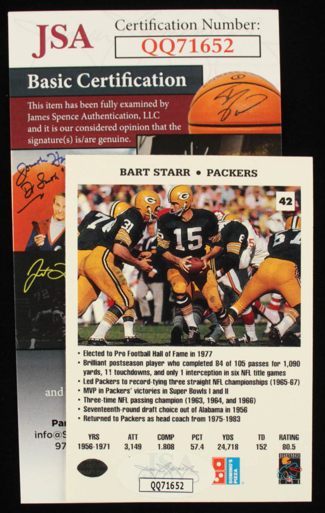 Bart Starr Signed 1991 Domino's Quarterbacks #42 (JSA COA)