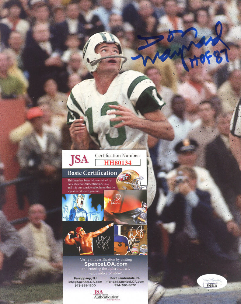 Don Maynard Signed Jets 8x10 Photo Inscribed "HOF 87" (JSA COA)