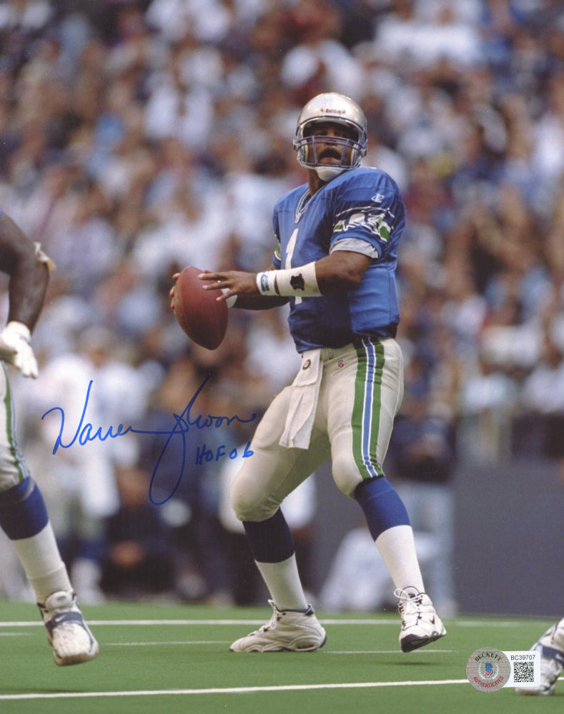 Warren Moon Signed Seahawks 8x10 Photo Inscribed "HOF 06" (Beckett COA)