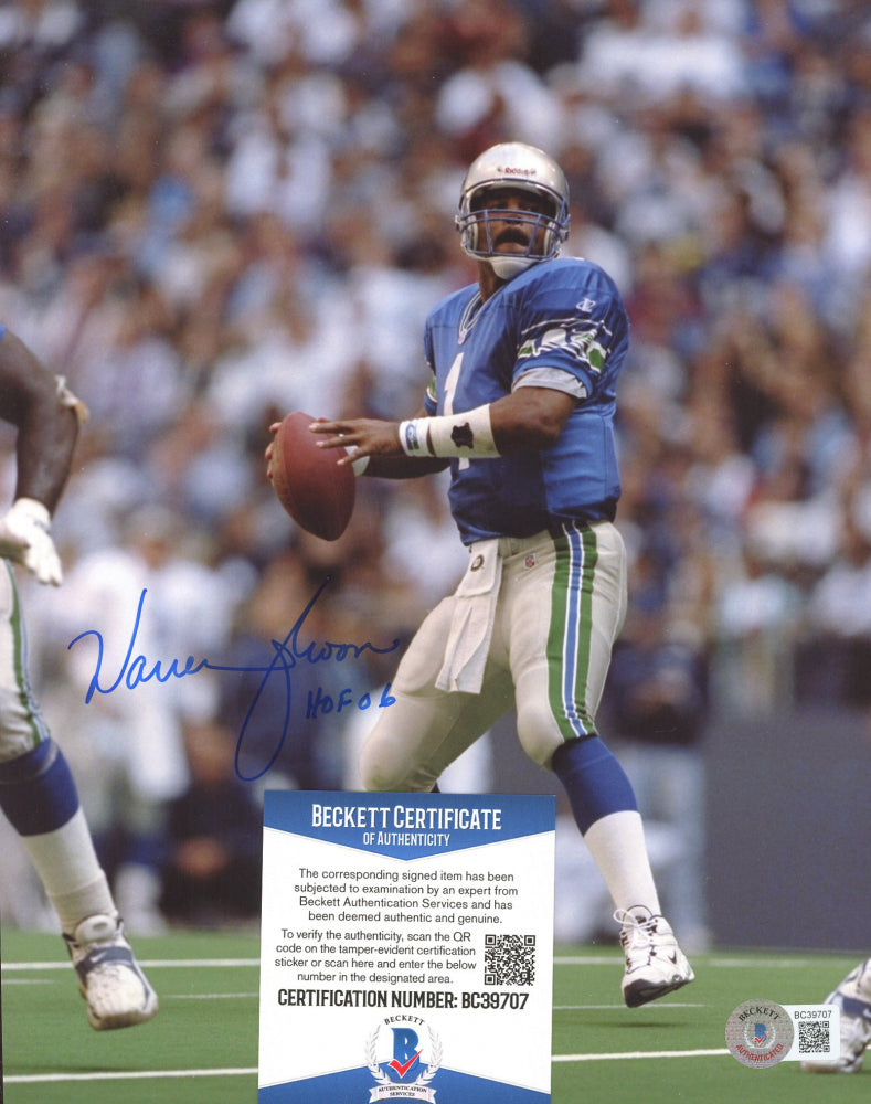 Warren Moon Signed Seahawks 8x10 Photo Inscribed "HOF 06" (Beckett COA)