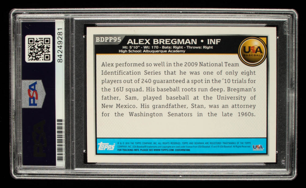 Alex Bregman Signed 2010 Bowman Draft Prospects #BDPP95 (PSA) - Rookie Card