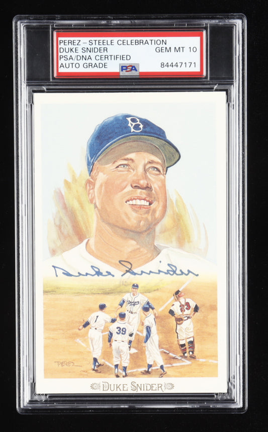 Duke Snider Signed Dodgers 3.5x5.5 LE Perez Steele Galleries Hall of Fame Postcard - Autograph Graded PSA 10 - Limited Edition #3,536 / 10,000