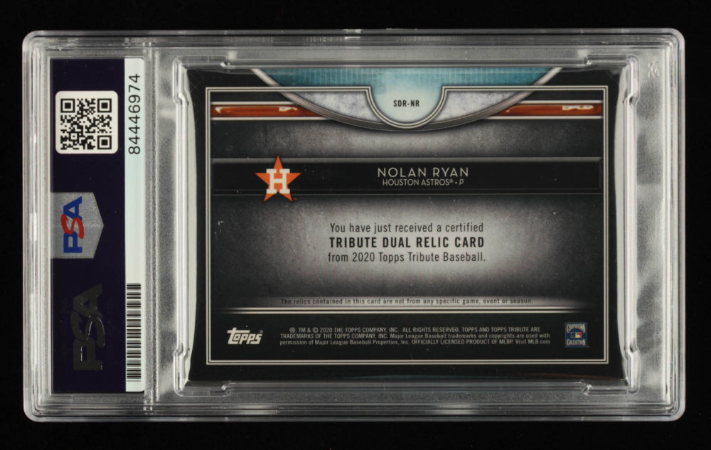 Nolan Ryan Signed 2020 Topps Tribute Dual Relics #SDRNR Serially Numbered #53 / 150 - Autograph Graded PSA 10