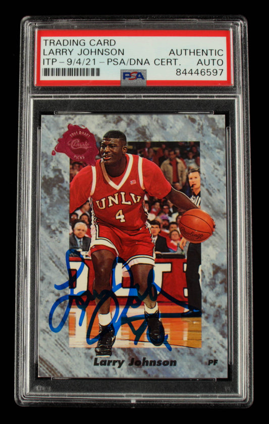 Larry Johnson Signed 1991 Classic Four Sport #149 (PSA Encapsulated) Rookie Card