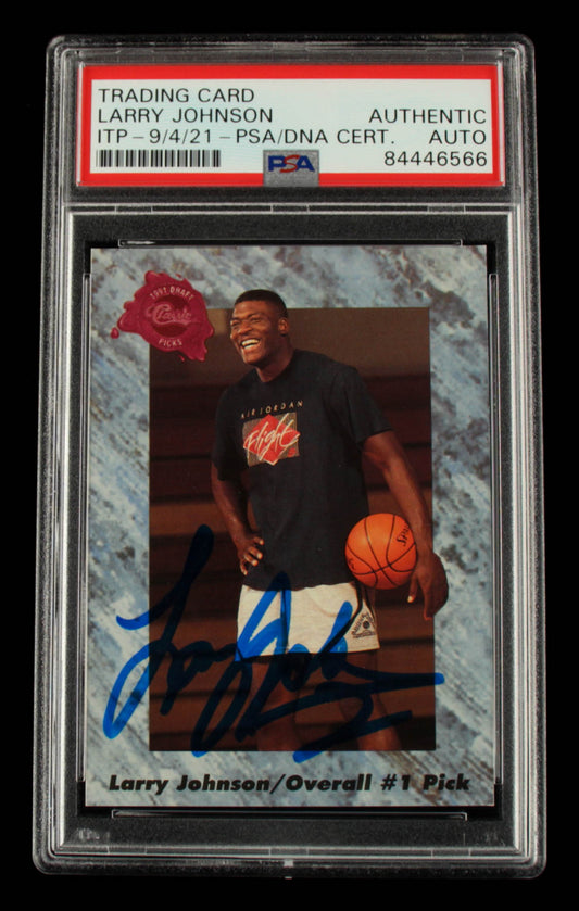Larry Johnson Signed 1991 Classic Four Sport #192 No. 1 Pick (PSA Encapsulated) Rookie Card