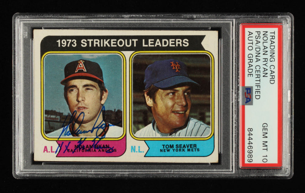 Nolan Ryan Signed 1974 Topps #207 Strikeout Leaders / Nolan Ryan / Tom Seaver Inscribed "11X K King" - Autograph Graded PSA 10