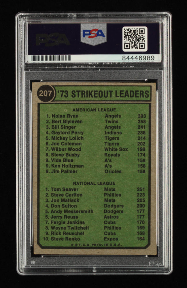 Nolan Ryan Signed 1974 Topps #207 Strikeout Leaders / Nolan Ryan / Tom Seaver Inscribed "11X K King" - Autograph Graded PSA 10