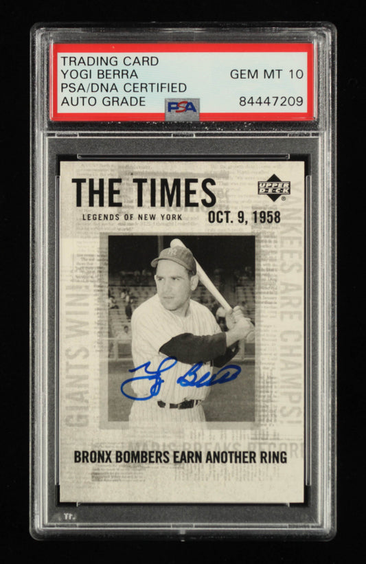 Yogi Berra Signed 2001 Upper Deck Legends of NY #189 TT - Autograph Graded PSA 10