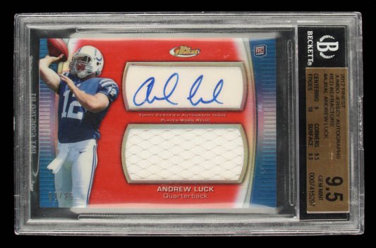 Andrew Luck 2012 Finest Jumbo Jersey Autographs Red Refractors #AJRAL Numbered #3 / 25 Card Grade (BGS 9.5) Autograph Graded Beckett 10 - Rookie Card