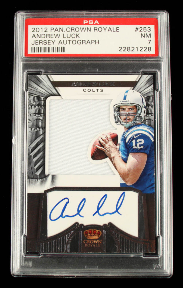 Andrew Luck 2012 Crown Royale #253 JSY AU -Serially Numbered #165 / 249 (PSA 7) - Rookie Card