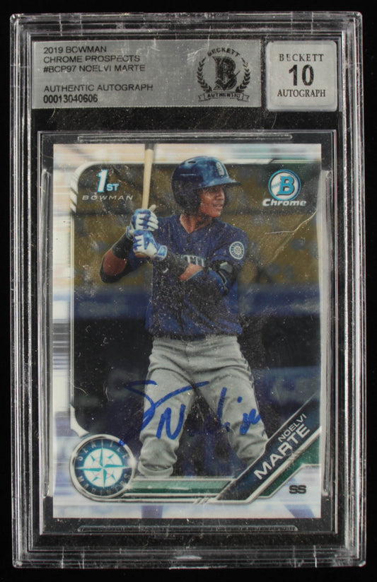 Noelvi Marte Signed 2019 Bowman Chrome Prospects #BP97 - Autograph Graded Beckett (BGS) 10 - Rookie Card