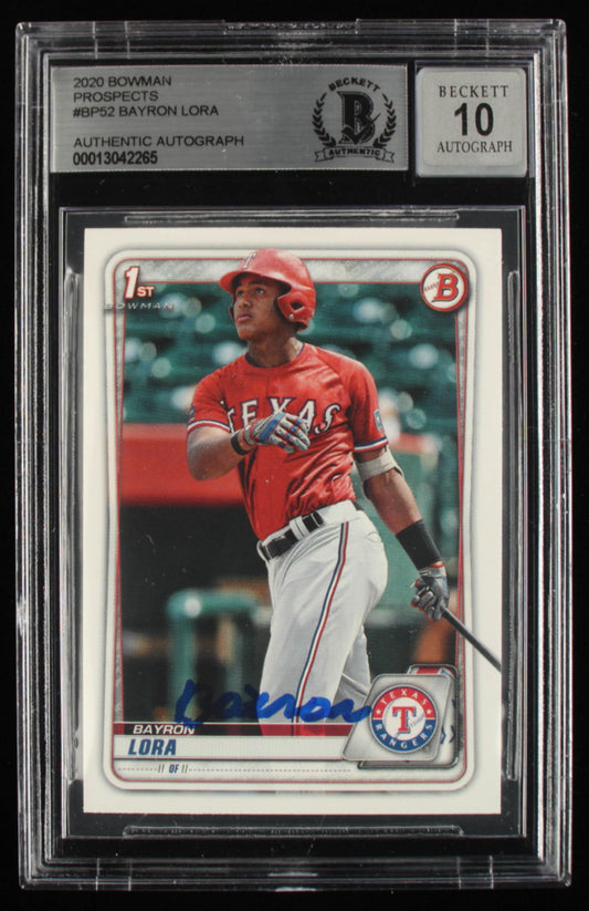 Bayron Lora Signed 2020 Bowman Prospects #BCP52 - Autograph Graded Beckett (BGS) 10 - Rookie Card