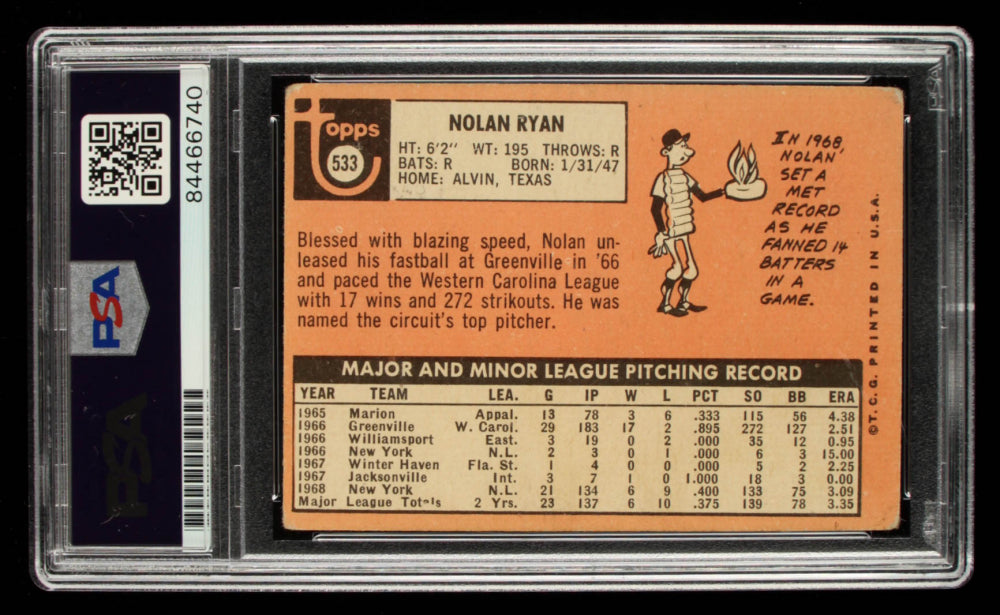 Nolan Ryan Signed 1969 Topps #533 Inscribed "324 Wins", "5,714 K's" & "7 No-Hitters" - Autograph Graded PSA 10