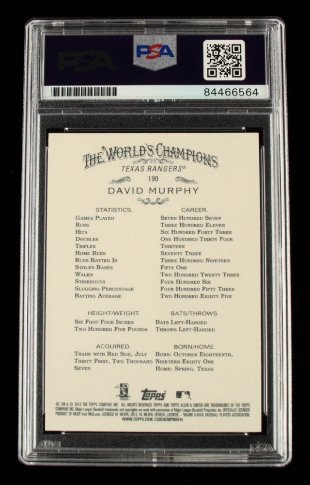 David Murphy Signed 2013 Topps Allen and Ginter #190 - Autograph Graded PSA 10